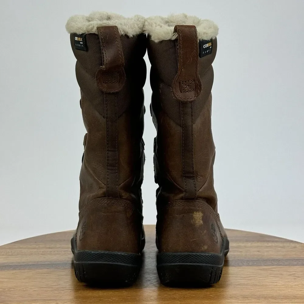 Womens TImberland Mount Hope Mid Fur Brown Leather Winter Trail Boots Size 7 M - Picture 4 of 10